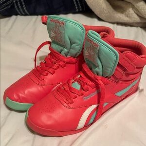 Reebok Freestyle Red and Teal High-Top Sneakers